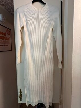 Lulus Ivory Ribbed Knit Long Sleeve Midi/Maxi Sweater Dress - Size XL